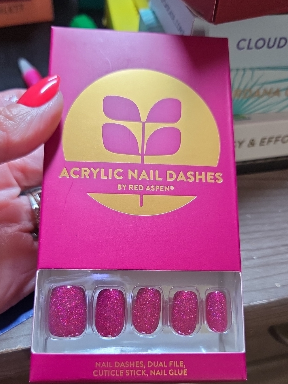 Red Aspen Acrylic Nail Dashes - Sparkling Fuchsia Press-On Nails Kinetic Kinsley